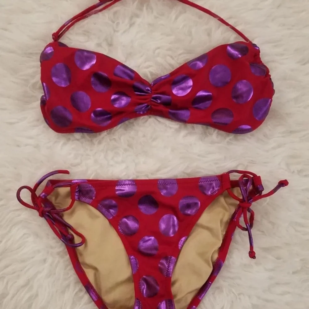 Vintage Victoria's Secret Shimmer Polka Dot Bikini - Picture 4 of 14